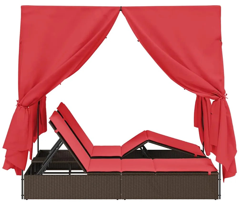 Cama Loungue Dupla Castanho Largo Rattan e Poliéster
