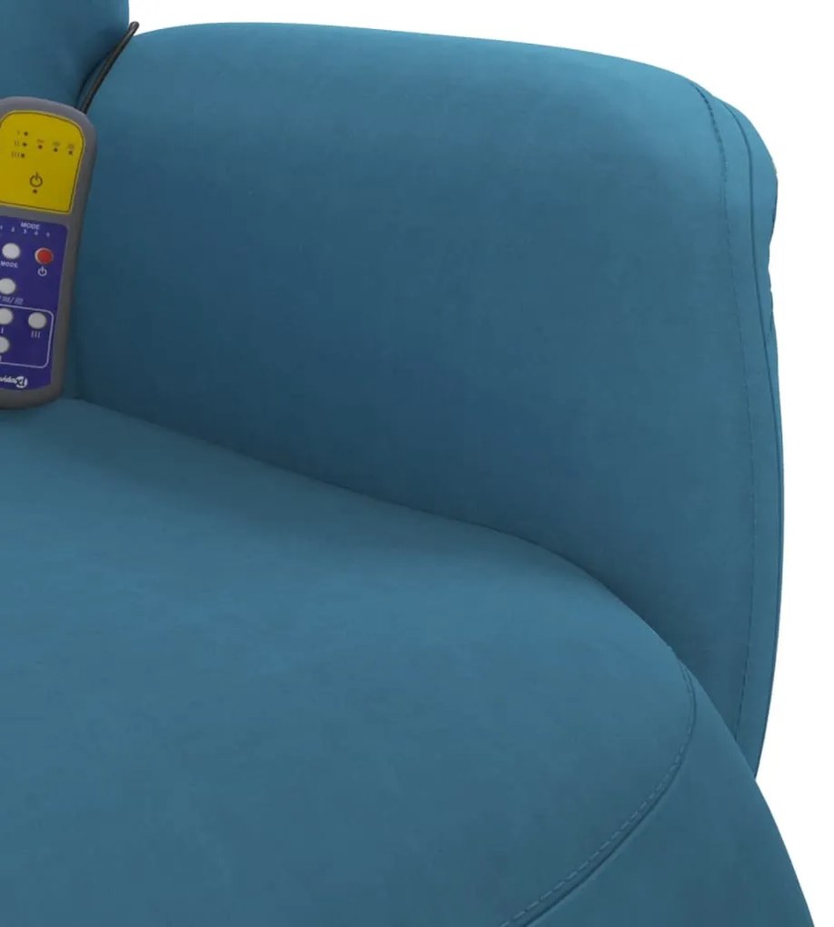 Cadeirão de massagens reclinável com apoio de pés veludo azul