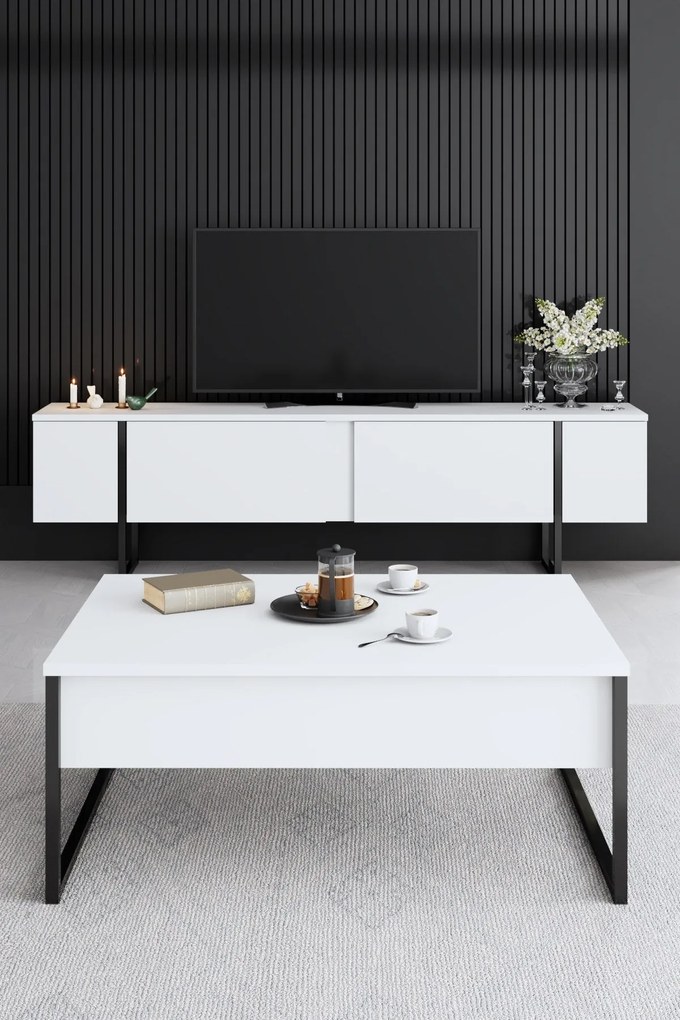 Conjunto de Mobiliário de Sala de Estar Luxe – Branco e Preto – Consol