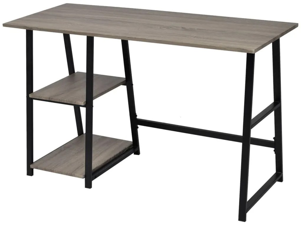 Mesa com 2 prateleiras cinzento e carvalho