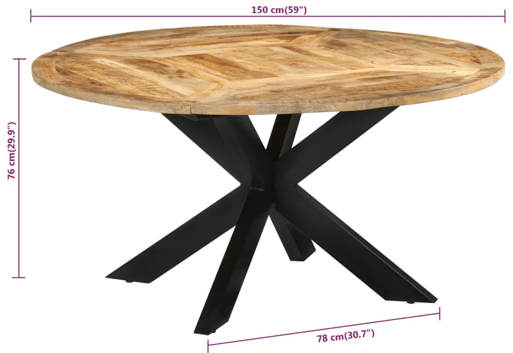 Mesa de jantar Ø150x76 cm madeira de mangueira maciça áspera
