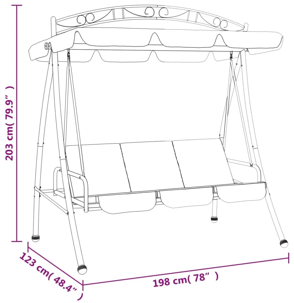 Baloiço de jardim com toldo 198 cm tecido/aço verde