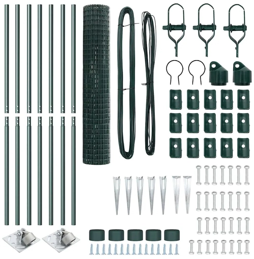 Cerca Euro da com 7 postes em espeto, 1,6 x 10m, aço galvanizado verde