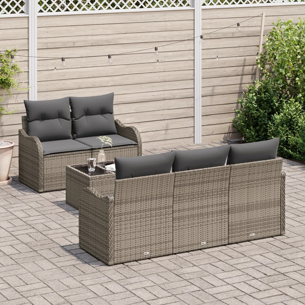 Conjunto de Sofá para Jardim de 6 Peças com Almofadas Cinza Polirattan