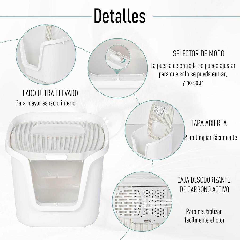 PawHut Caixa de areia para gatos com porta dupla Caixa desodorizante de carvão ativado Pá Equipada Amplo espaço 55,5x44,5x38,3 cm cinza branco