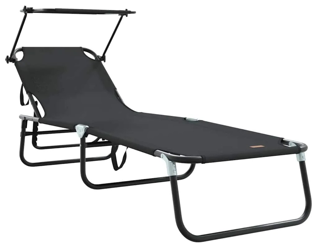 Espreguiçadeiras Dobráveis 2 pcs com Toldo Preto Tecido Oxford 600D