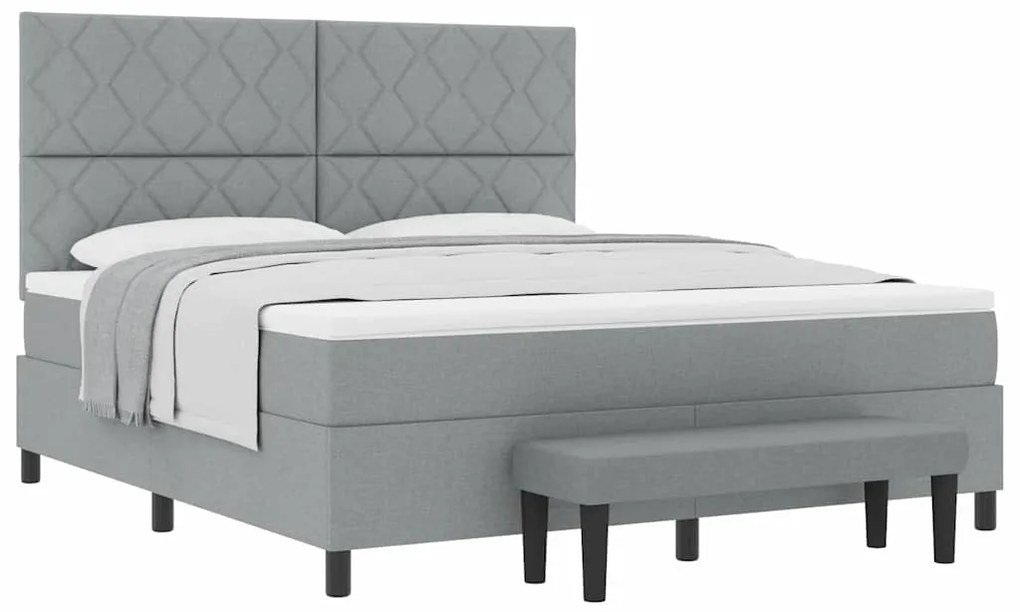 Cama Box Cinza Claro com Colchão e Banco 180x200 cm Tecido