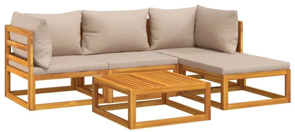 5pcs conj. lounge jardim madeira c/almofadões cinza-acastanhado