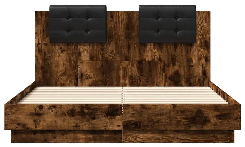 Estrutura cama c/ cabeceira/luzes LED 120x190cm carvalho fumado