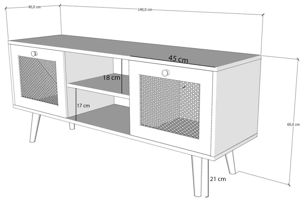 Móvel TV Letoon – Carvalho – 140 cm x 60 cm x 40 cm