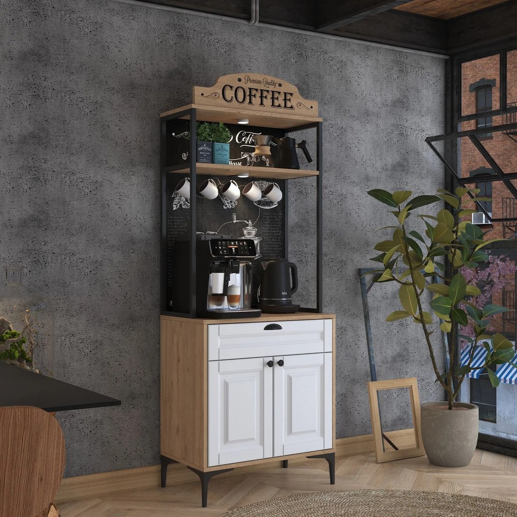 Armário Alto de Cozinha "Avellano" - Nogueira e Branco - 70x170.4x40cm