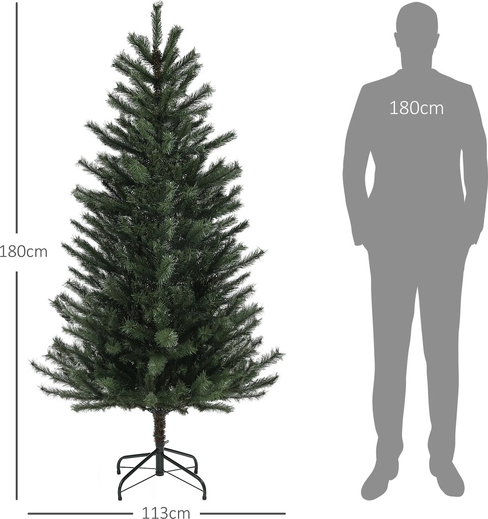 Árvore de Natal artificial de 180 cm com suporte dobrável em aço, 467 ramos, decoração de Natal, verde