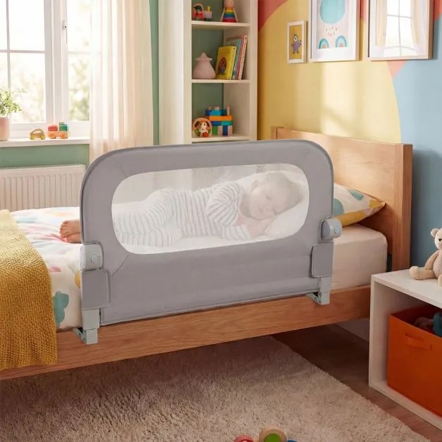 Barreira dobrável para camas infantis, altura ajustável com 80 x 30 x 60 cm, com capa removível em tecido Oxford, base em U, com correia e fivela, cin