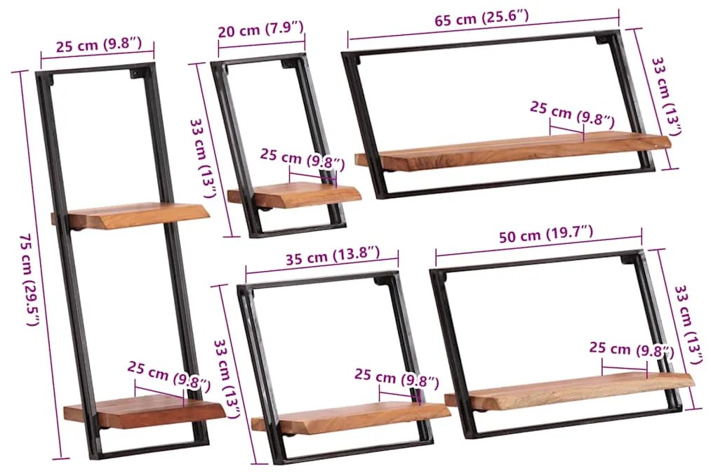 Prateleiras parede 5 pcs madeira de acácia maciça