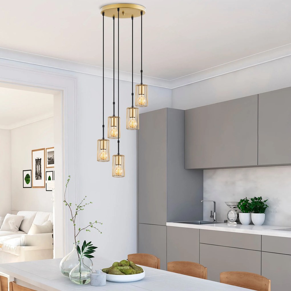 Chandelier Kemtel – Dourado Brilhante – 34 x 34 x 121 cm