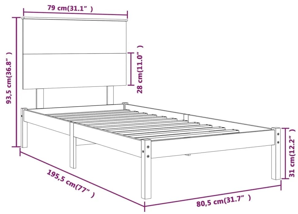 Estrutura cama pequena solteiro 75x190 cm madeira maciça preto