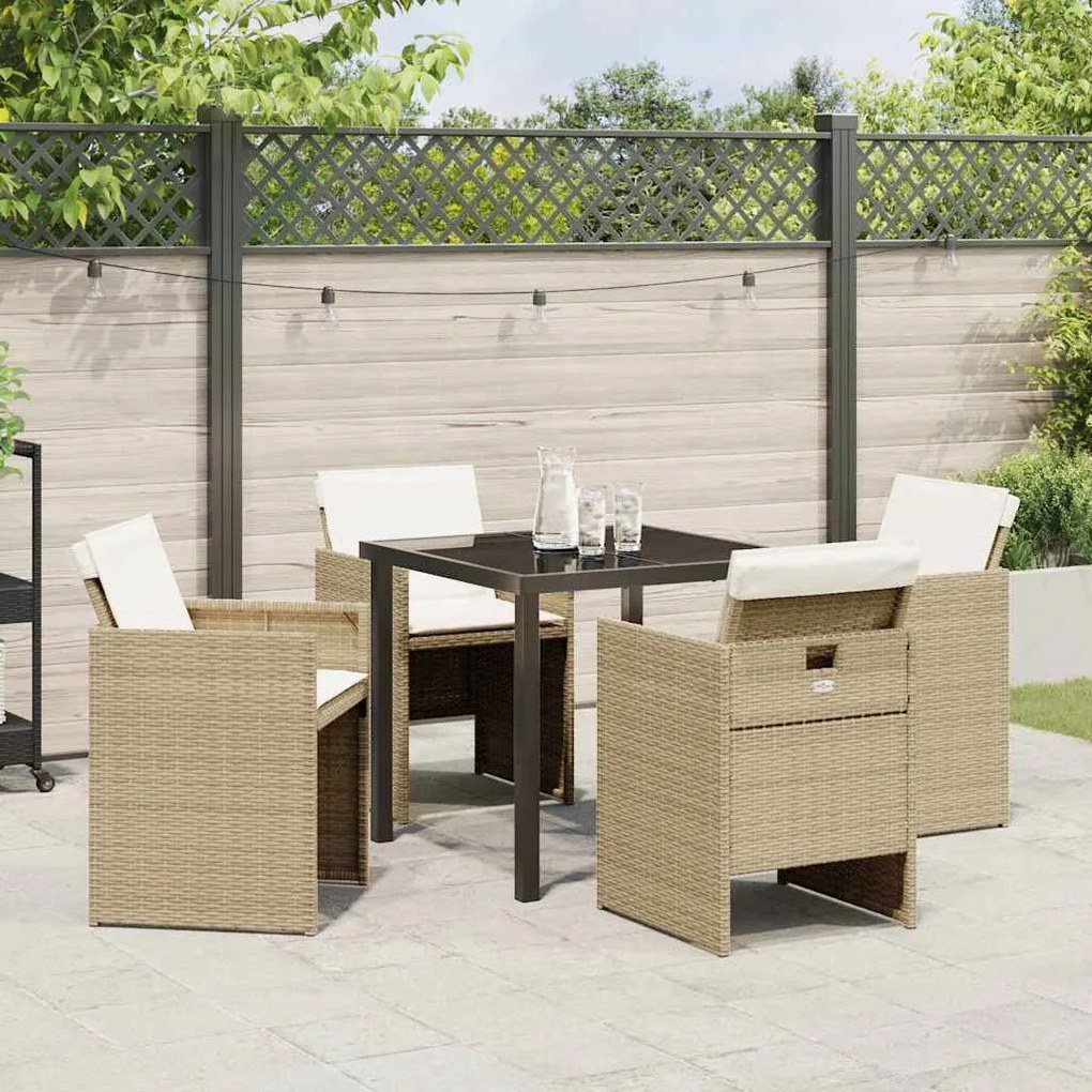 Conjunto de Jantar de Jardim de 5 peças com Almofadas Beiges em Rattan