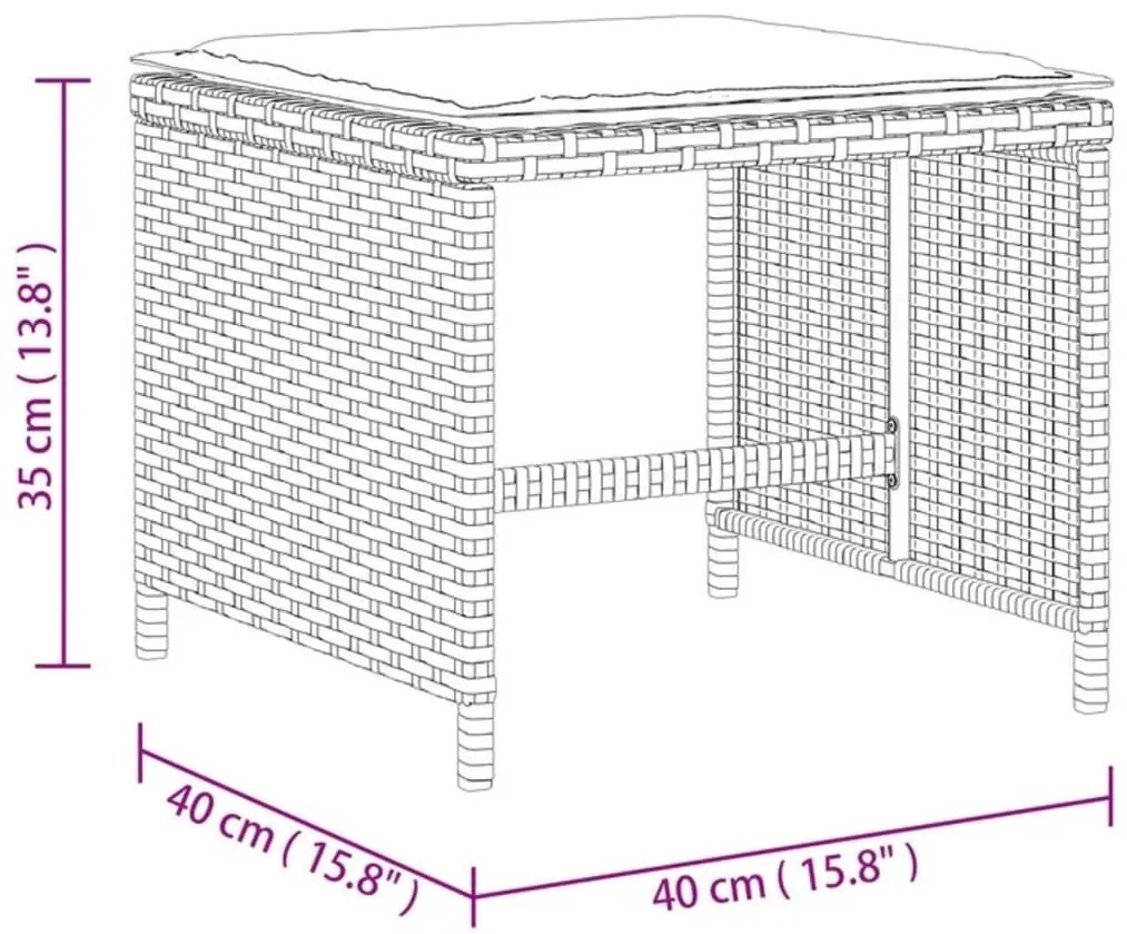 Bancos jardim c/ almofadões 4pcs 40x40x35cm vime PE cinza-claro