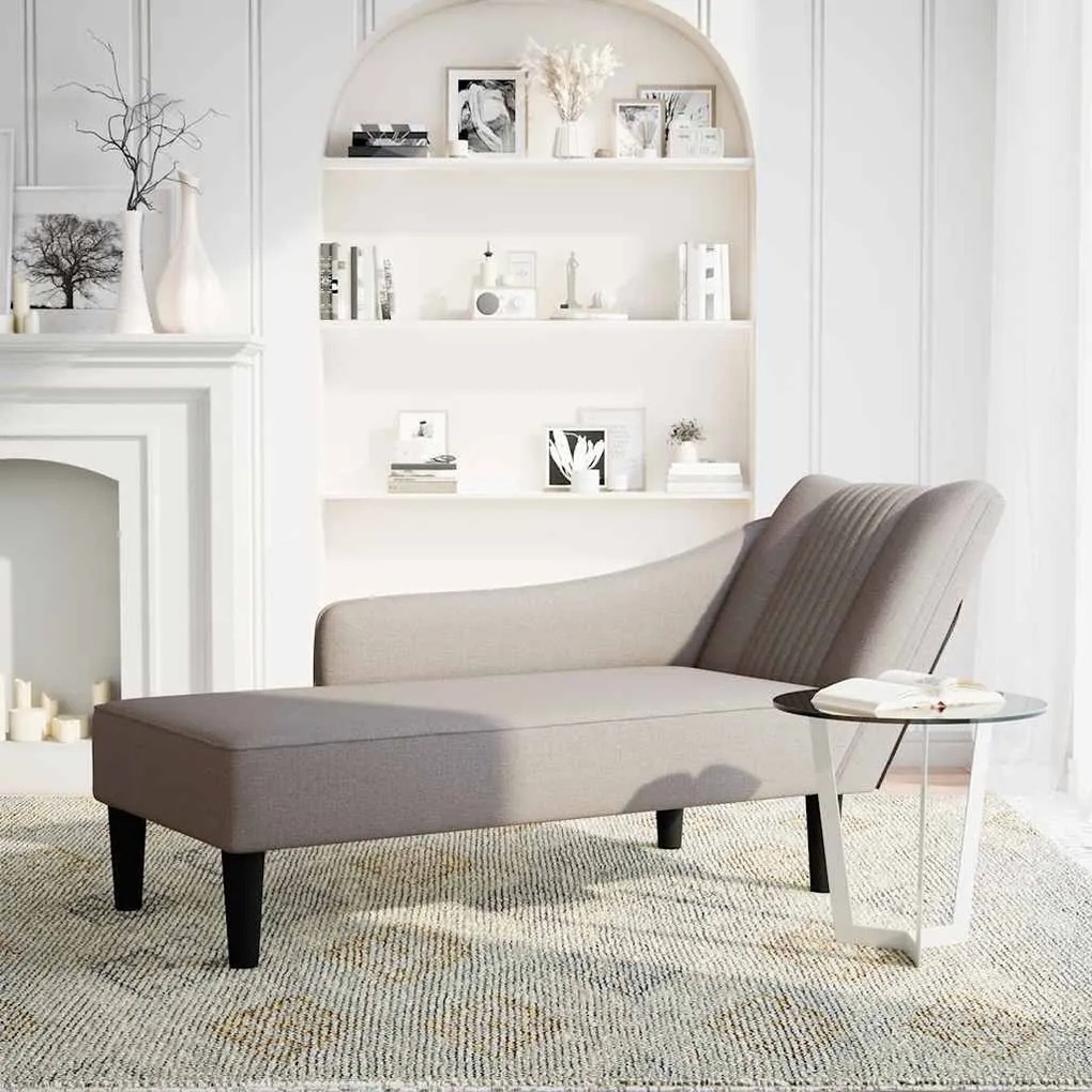 Chaise lounge com apoio de braço direito em tecido cinza