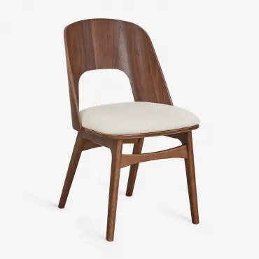 Cadeira De Jantar Em Madeira E Estofada Juna Madeira Escura & Tecido Chenille Beige Creme - Sklum