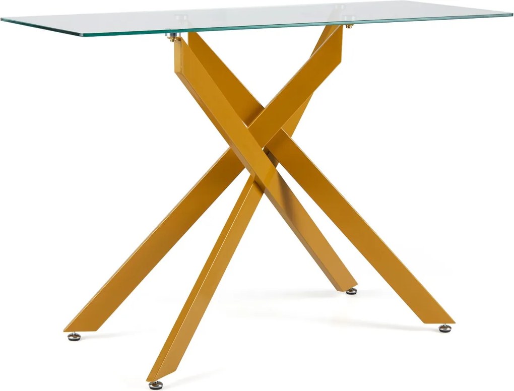 Mesa Consola 115 x 45 x 78 cm com Tampo Temperado e Pernas de Metal para Sala, hall Entrada Dourada