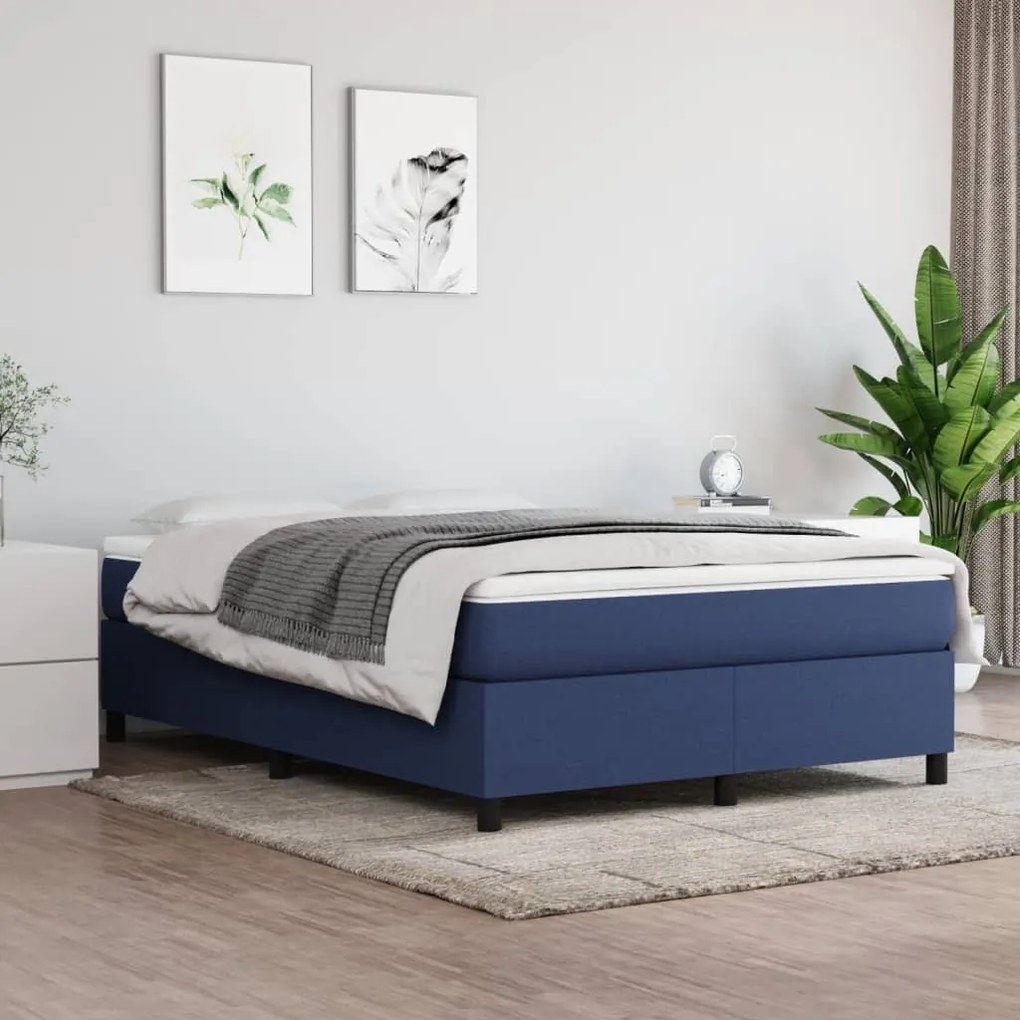vidaXL Estrutura de cama com molas 140x190 cm tecido azul