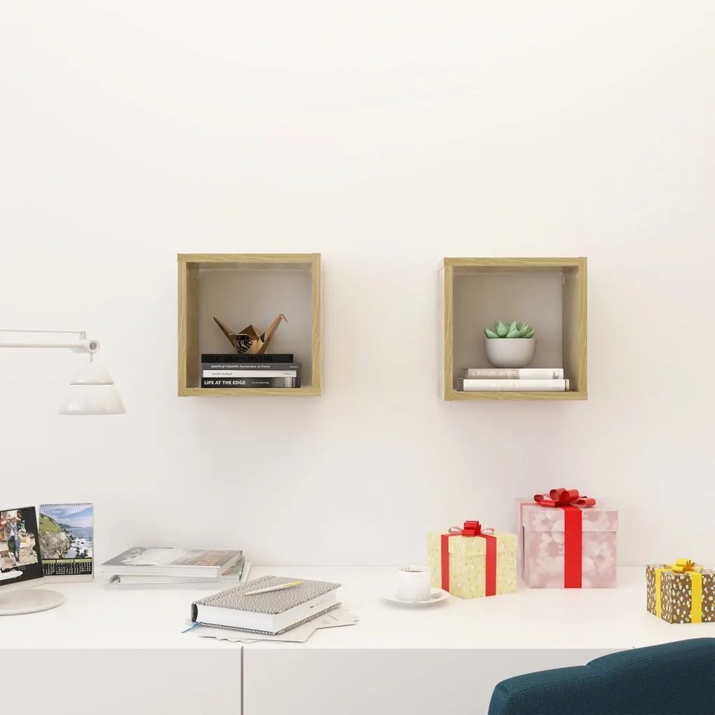 Prateleiras de parede em forma de cubo 2 pcs 26x15x26 cm sonoma