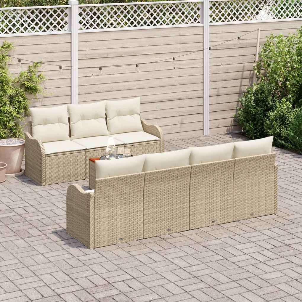 Conjunto de Sofá de Jardim com 8 Peças e Almofadas Bege de Polyrattan