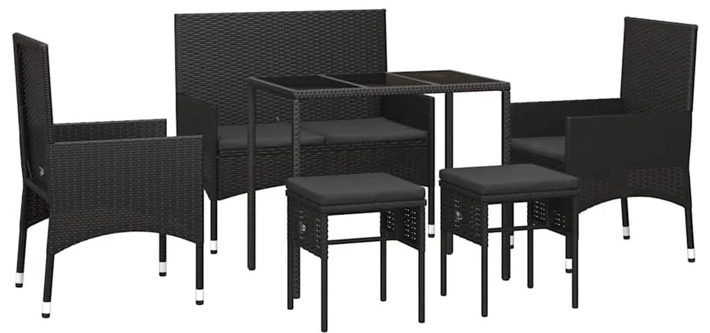 6 pcs conjunto lounge de jardim c/ almofadões vime PE preto