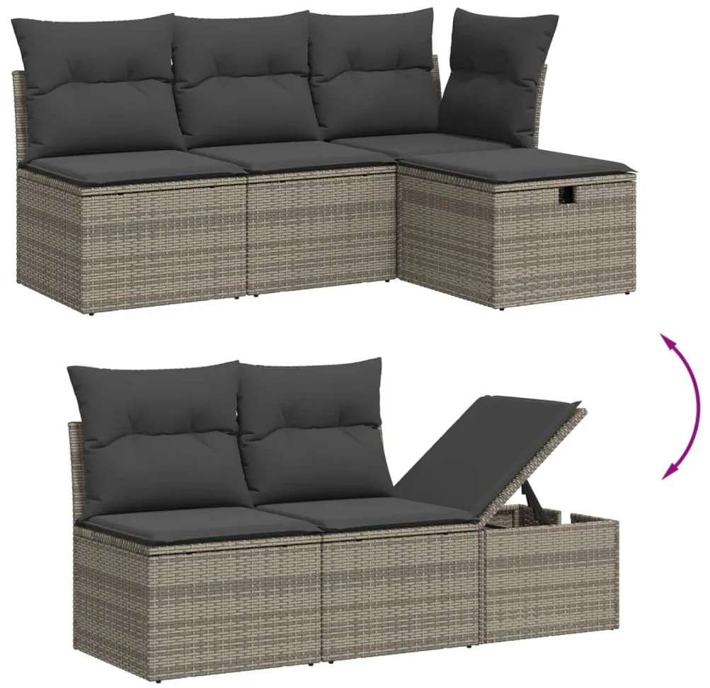 6 pcs conjunto sofás de jardim com almofadões vime cinzento