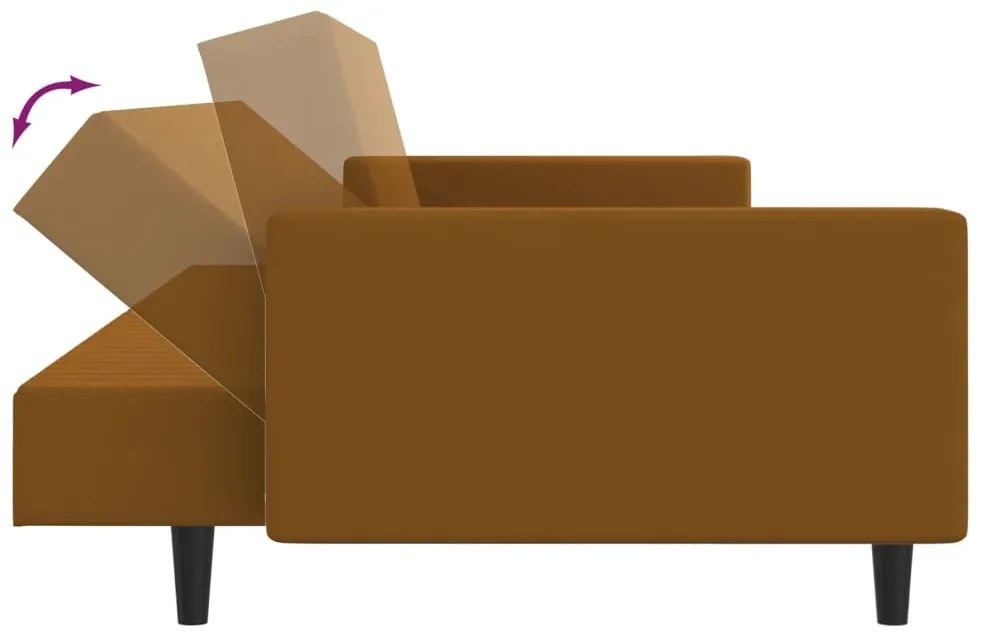 Sofá-cama de 2 lugares veludo castanho
