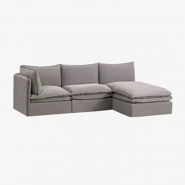 Sofá Chaise Longue Modular Grace De 3 Peças Em Linho E Algodão Tecido Cinzento Escuro - Sklum
