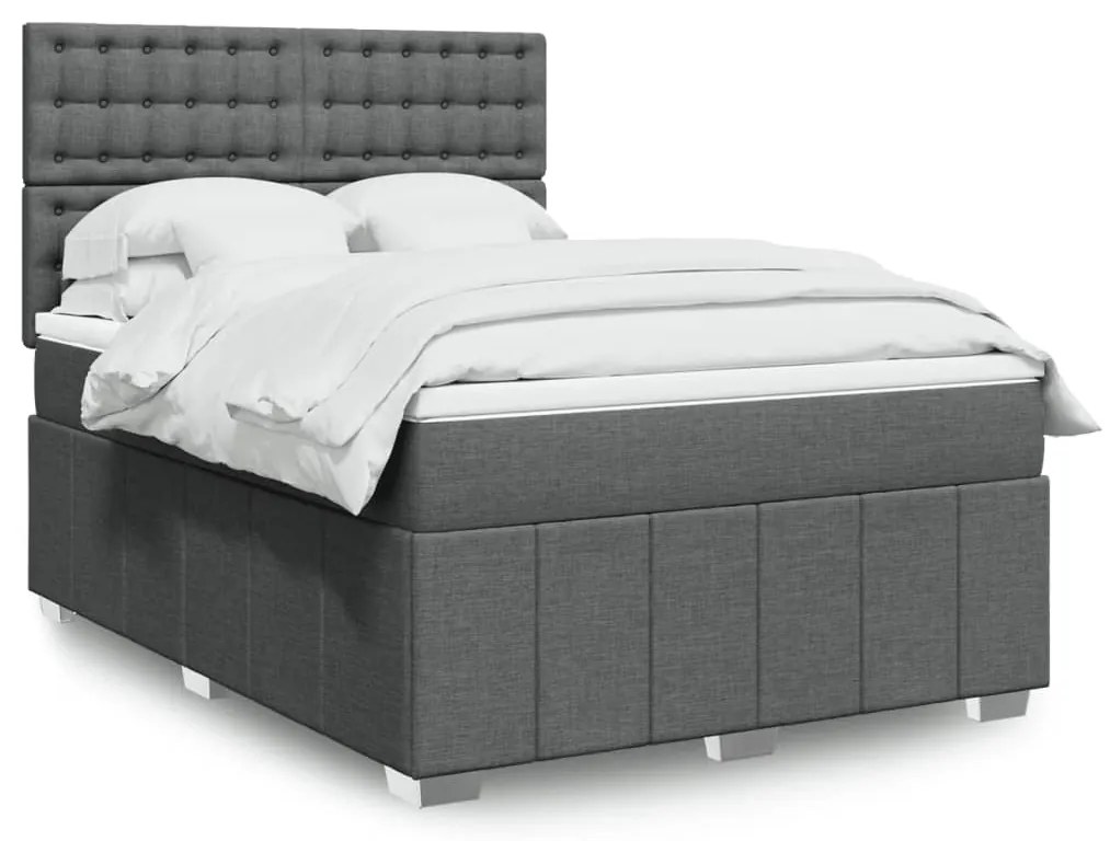 vidaXL Cama com molas/colchão 140x190 cm tecido cinzento-escuro