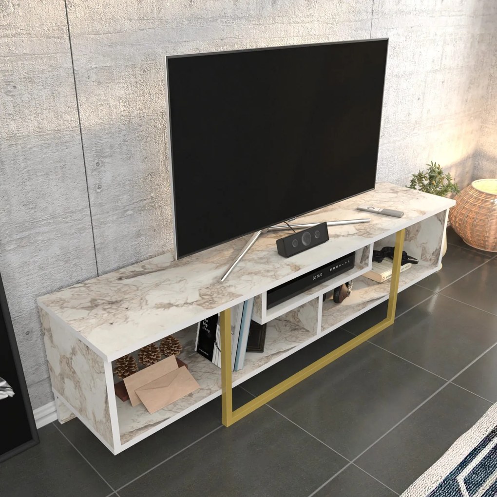Móvel TV Asal – Dourado e Branco – 150x35,2x40 cm