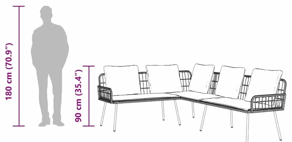 Sofá em L vidaXL Natural 231x173x78 cm de Rattan Sintético