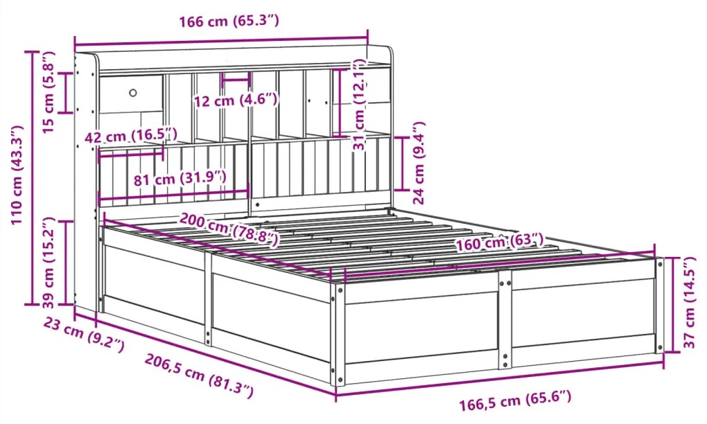 Cama sem colchão 160x200 cm madeira de pinho maciça branco