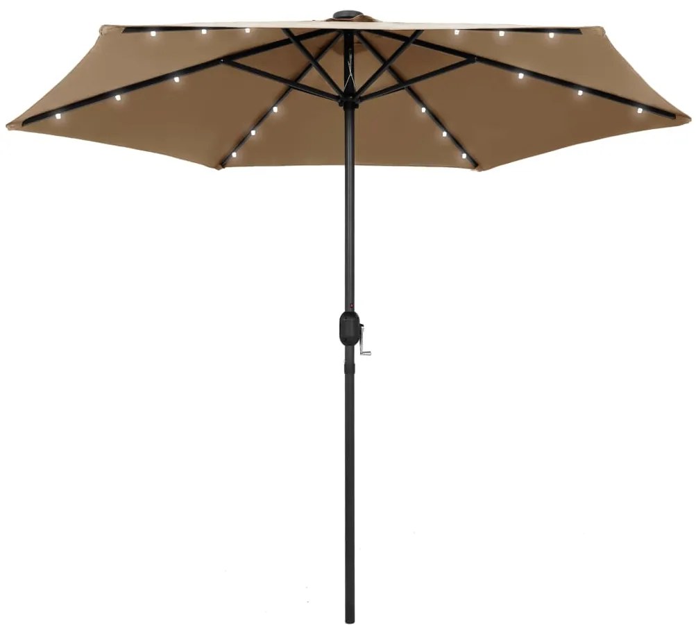 Guarda-sol c/ luzes LED/poste alumínio 270 cm cinza-acastanhado