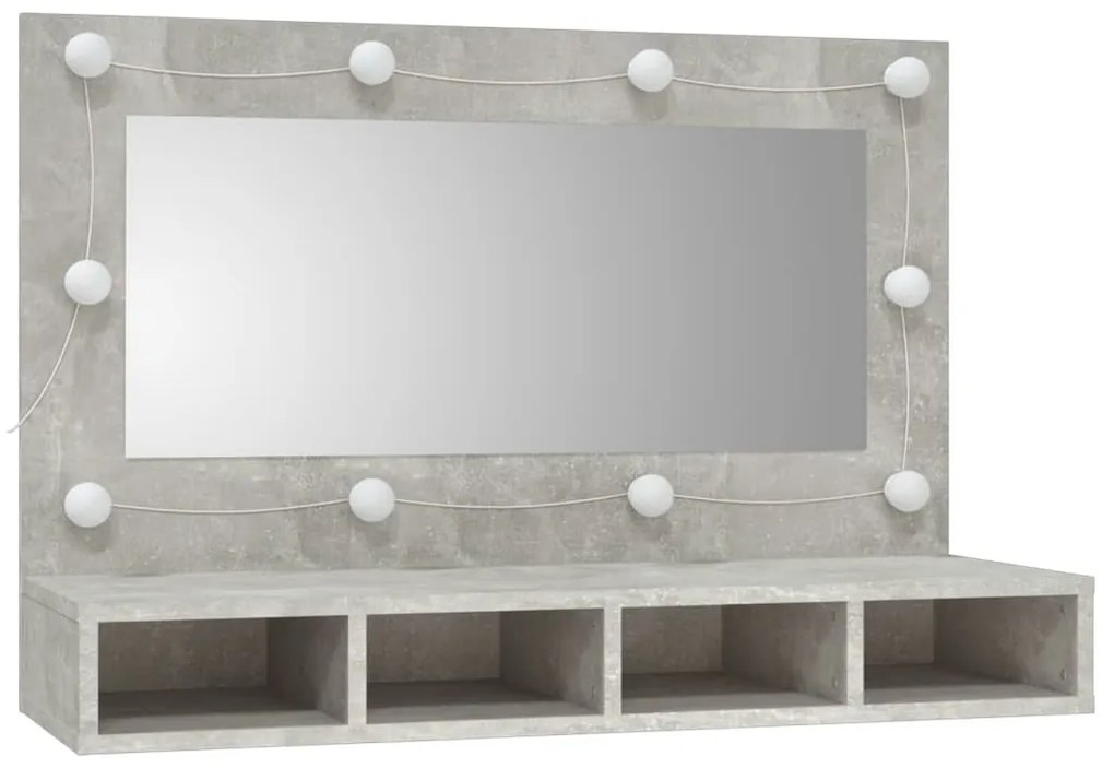 Armário espelhado com LED 90x31,5x62 cm cinzento cimento