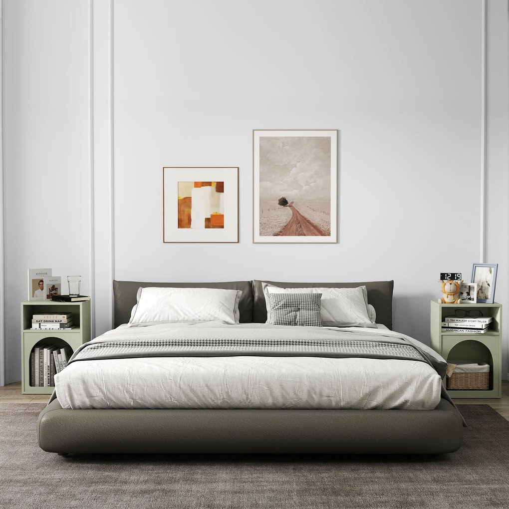 Conjunto de 2 mesas de cabeceira 40 x 30 x 60 cm, com compartimentos abertos, design arqueado, verde claro