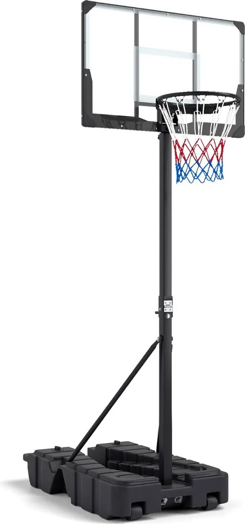 Cesto de basquetebol de exterior com altura ajustável (290-365 cm), rodas móveis, poste dobrável e base recheável para jovens e adultos Preto