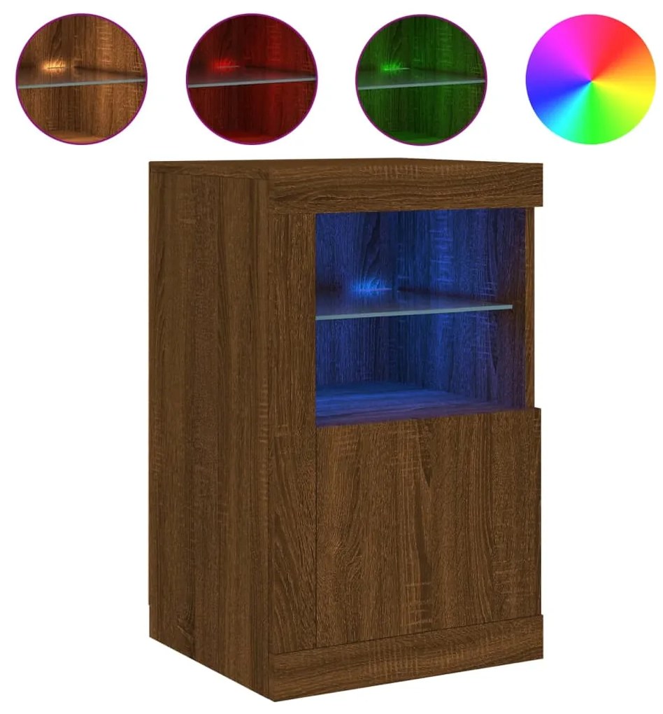 Mesas de apoio c/ LEDs 2pcs derivados madeira carvalho castanho
