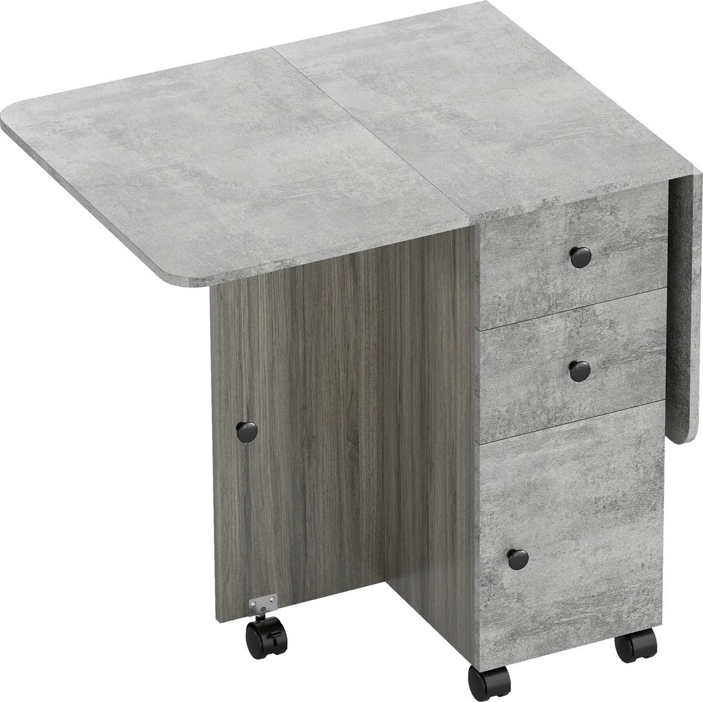 HOMCOM Mesa de Refeição Dobrável com Rodas Mesa Abatível com 2 Gavetas e Armário Mesa Auxiliar Multifuncional 120x60x76,5 cm Cinza | Aosom Portugal