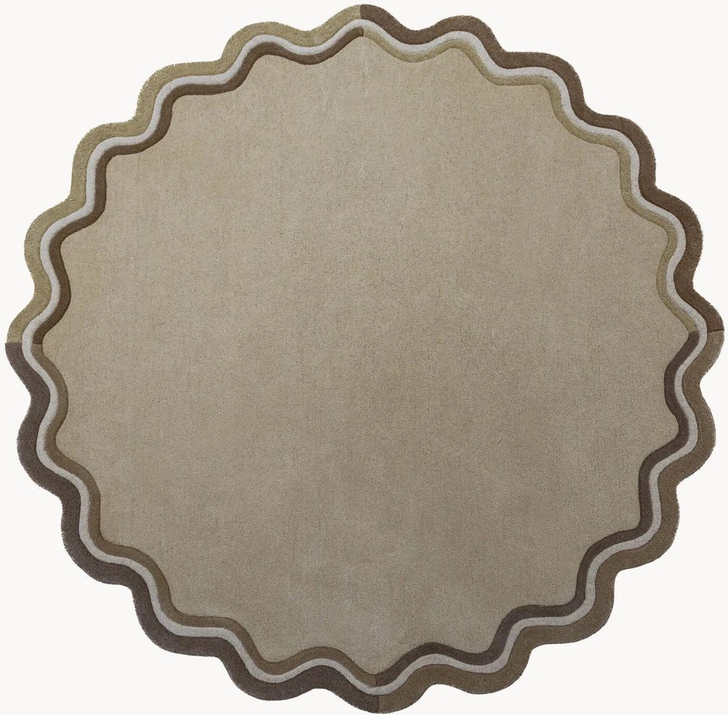Tapete redondo de lã tufado à mão de pelo curto Leo Scallop Border