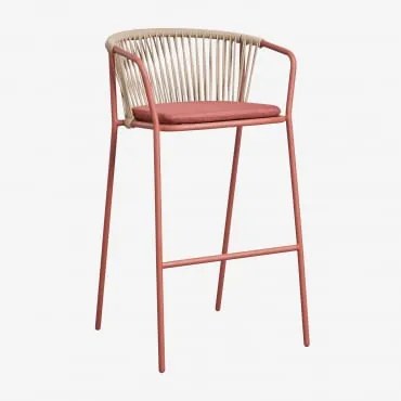 Taburete Alto De Jardim Em Aço E Corda Trançada Oklahoma Vermelho Argila & ↑75 Cm - Sklum