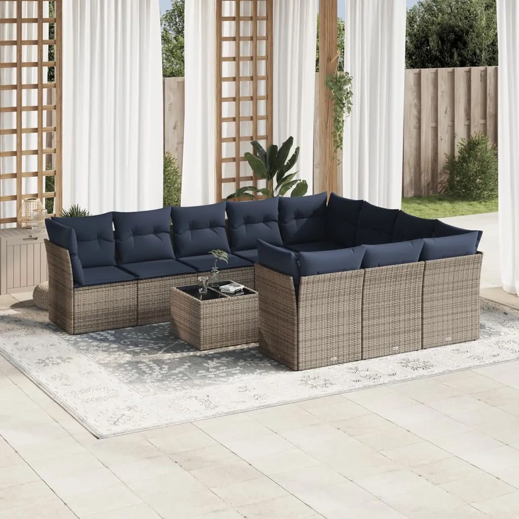 vidaXL 11 pcs conjunto sofás de jardim c/ almofadões vime PE cinzento