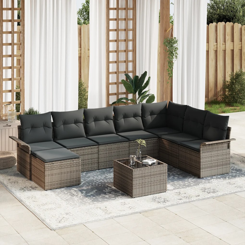 Conjunto de Sofás para Jardim com Almofadas Cinza de Rattan Sintético