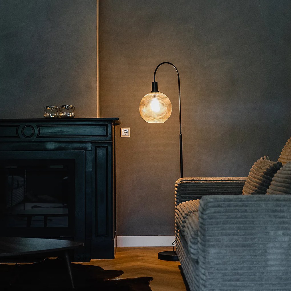 Candeeiro de pé design preto com vidro fumê - Chico