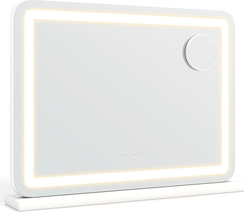 Espelho de Maquilhagem com Luz LED, 58 x 10 x 45 cm, Lupa de 10 Aumentos, Branco