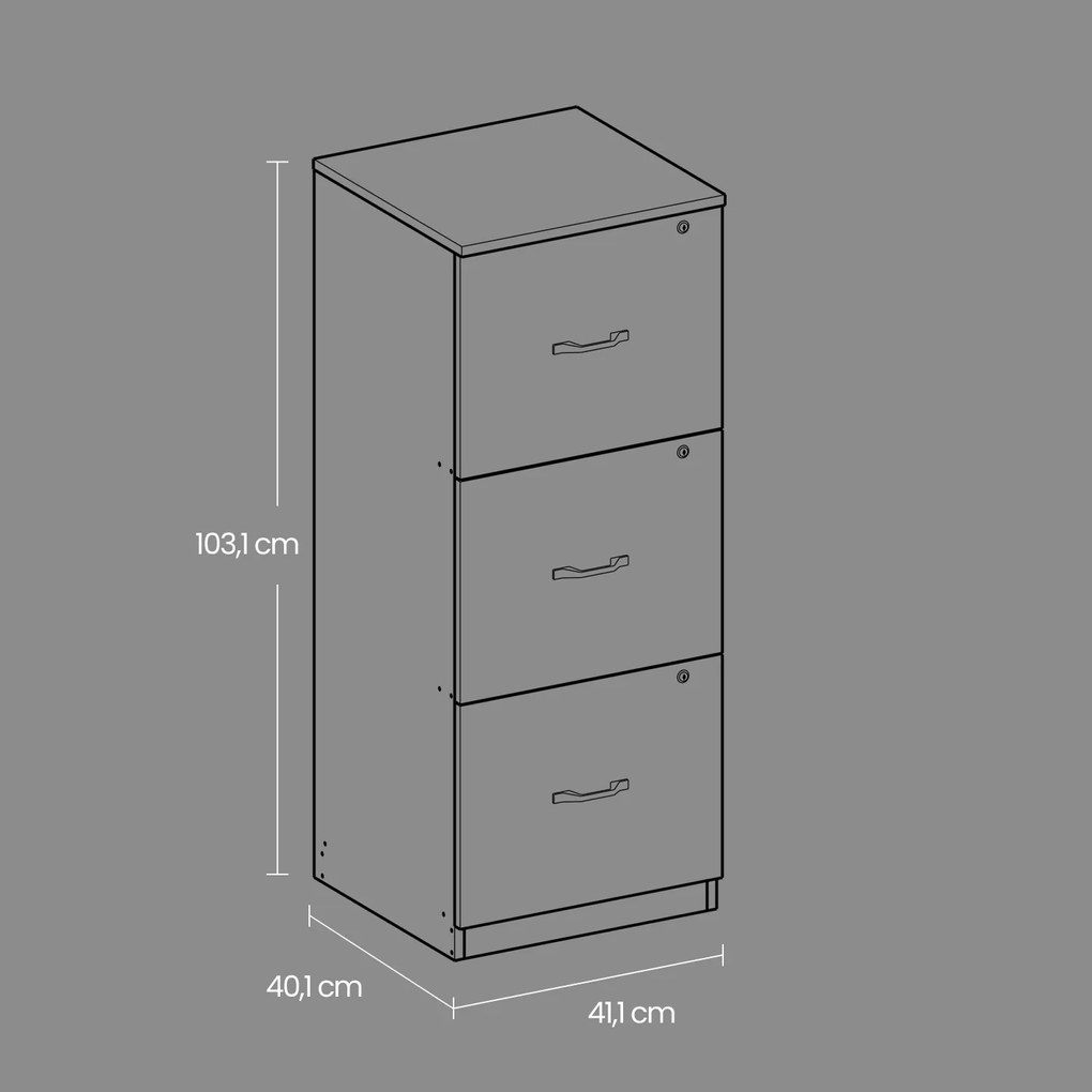 Armário de gavetas escritório em madeira 40 x 41 x 103 cm preto