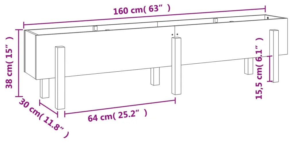 Canteiro elevado de jardim 160x30x38 cm pinho maciço branco